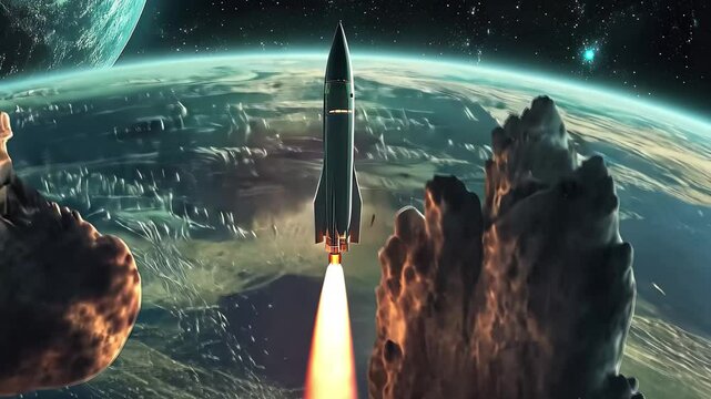 Rocket launch in space with Earth as the backdrop during a clear celestial event, Rocket launch on the space with earth background video