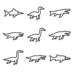 Obraz premium Prehistoric Marine Reptiles Icons. Outline icon set of prehistoric marine reptiles: ichthyosaurus, plesiosaurus, mosasaurus,