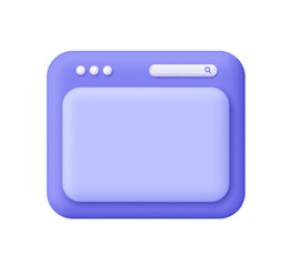 Purple website page, browser window with tab and search bar. User interface, computer software, web development concept. 3d vector icon. Cartoon minimal style.