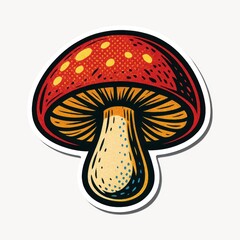 Colorful whimsical mushroom illustration.