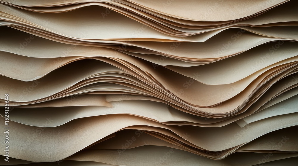 Aufkleber an abstract composition showcasing soft, textured beige paper waves arranged in harmonious folds, cr