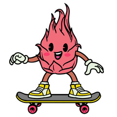 Cartoon Illustration of Dragon Fruit Character Skating