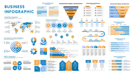 Colorful Business Infographic Collection With Marketing Funnel and Strategy Charts