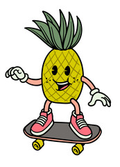 Cartoon Illustration of Pineapple Character Skating