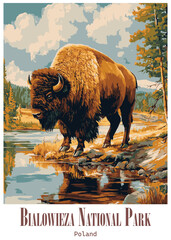 Bialowieza National Park Bison, Poland Vector Illustration © Lela