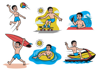 Collection Of Boy Summer Vacation Illustration Concept
