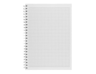 Checkered notebook with spiral binding on an isolated white background. Perfect for education, office supplies, and creative project designs.