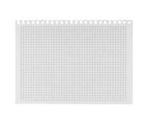 This checkered paper sheet with a perforated edge on a white background is designed for educational use, ideal for math exercises, study notes, and school assignments.