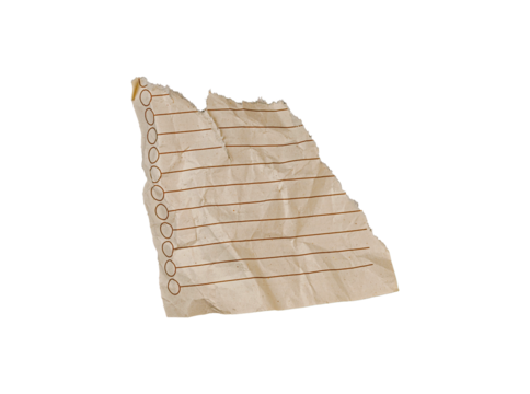 A torn crumpled lined paper with a red line on a white background suits notes and creative projects. Its textured, rugged look adds a unique touch for versatile designs.