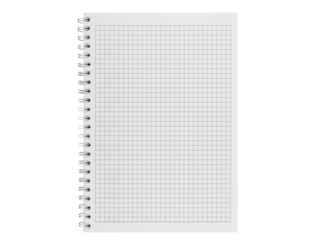 Checkered notebook with spiral binding on an isolated white background. Perfect for education, office supplies, and creative project designs.