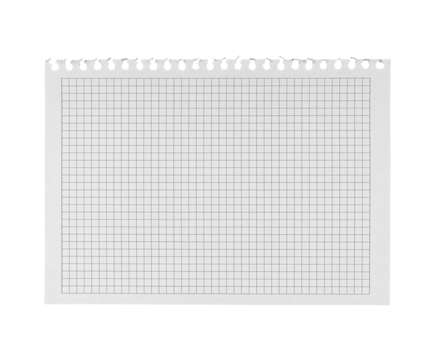 This checkered paper sheet with a perforated edge on a white background is designed for educational use, ideal for math exercises, study notes, and school assignments.