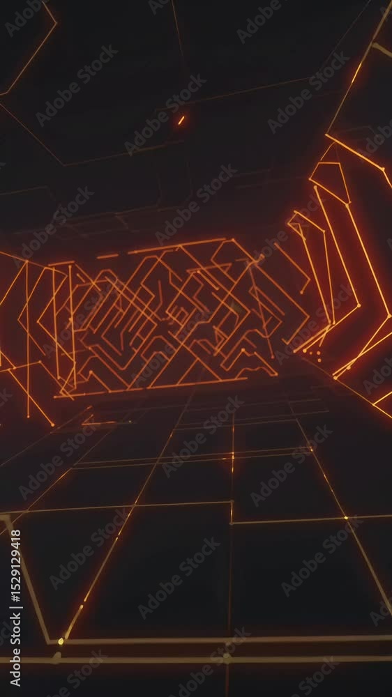 Wall mural abstract glowing lines passing through circuit maze