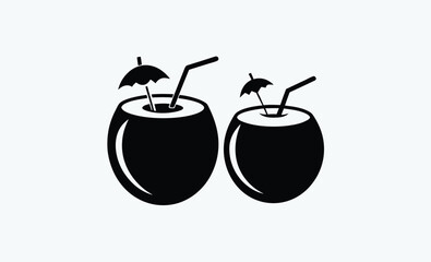 Coconut drink icon, tropical cocktail vector, beach beverage silhouette, summer refreshment design