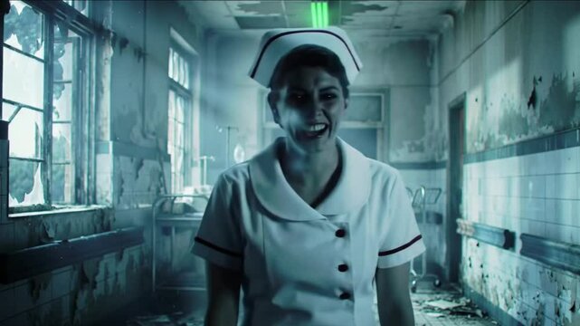 The Ghastly Undead Nurse Lurking in a Desolate Hospital Corridor