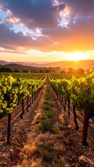 Naklejka premium Dusk setting in a vineyard, perfect for relaxing content 