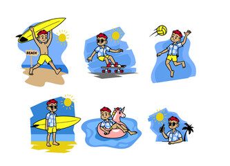 Set Of Boy Summer Vacation Illustration Concept