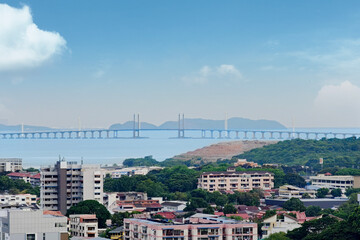 Scenic View of Penang Second Bridge and Urban Landscape in Malaysia