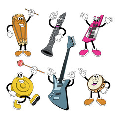 Set Of Happy Music Instrument Character