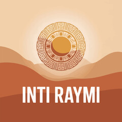 Minimalist Inti Raymi Sun Emblem with Inca Desert Landscape