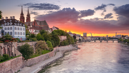 Basel, Switzerland. Cityscape image of Basel, Switzerland during dramatic sunset.