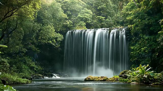 Stunning cascade at Horseshoe Falls in a lush tropical forest near Mt, Tropical forest waterfall cascade Horseshoe falls Mt Fields national park TAS