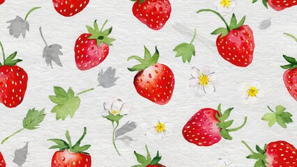 seamless watercolor pattern with strawberries