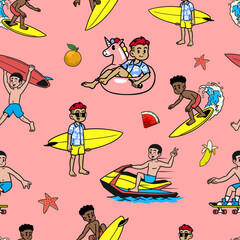 Summer Seamless Pattern Illustration Design with Character