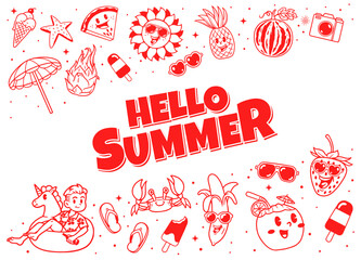 Vintage Retro of Hello Summer Background Concept Design