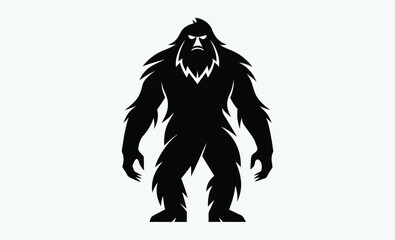 Bigfoot silhouette, forest legend graphic, black and white design