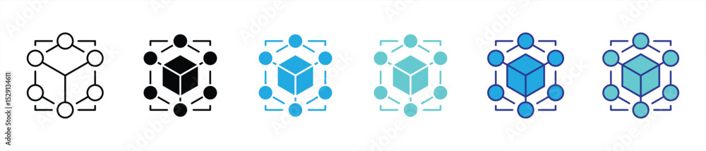 Poster core of connection icon set. containing decentralized intelligence and network system in iconic form