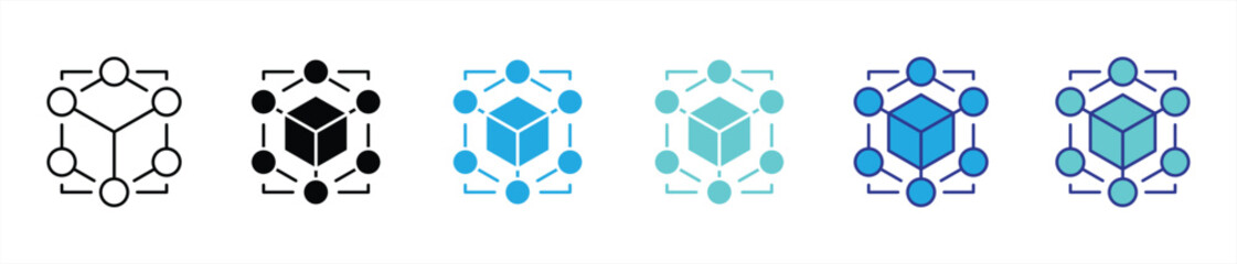 core of connection icon set. containing decentralized intelligence and network system in iconic form thin line and color style icon symbol sign for your app and web. vector illustration