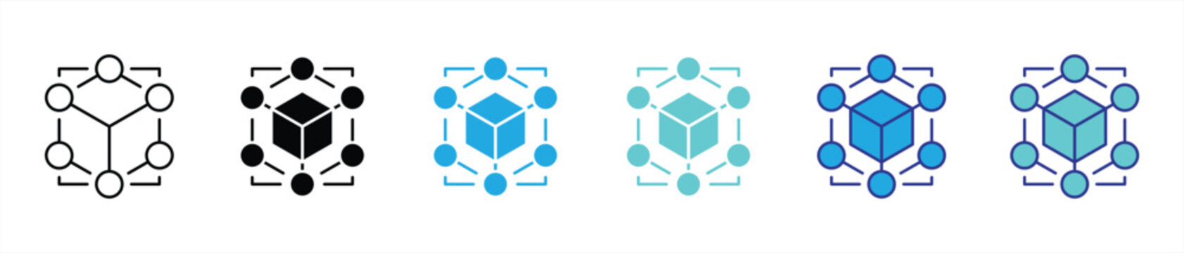 core of connection icon set. containing decentralized intelligence and network system in iconic form thin line and color style icon symbol sign for your app and web. vector illustration