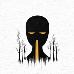 Abstract Faceless Figure in Minimalist Forest Setting
