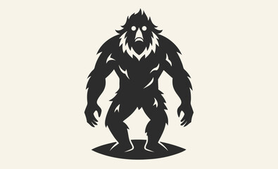 Bigfoot silhouette, forest legend graphic, black and white design