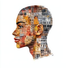 Abstract Mosaic Portrait Woman's Profile in Warm Tones