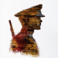 Abstract Pixelated Portrait of a Soldier in Profile