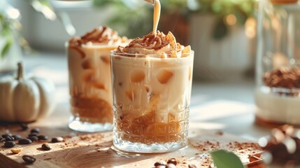 A luscious iced drink topped with whipped cream and spices is showcased, capturing the essence of indulgence, refreshment, and the joy of savoring moments of pleasure.