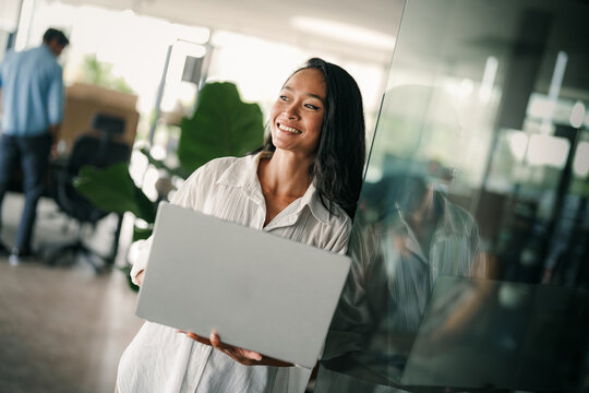 Professional business woman, female programmer thinking on online investment or software development