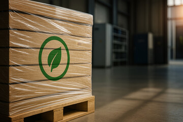 Green logistics sustainability management concept with eco friendly packaging in warehouse