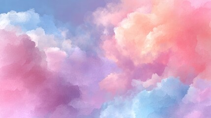 Abstract pastel colored clouds background with pink purple blue and orange hues.