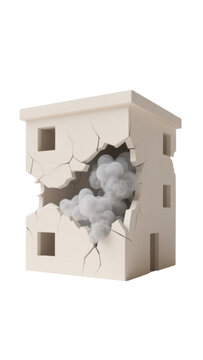 Destroyed and smoking house in the ruins
