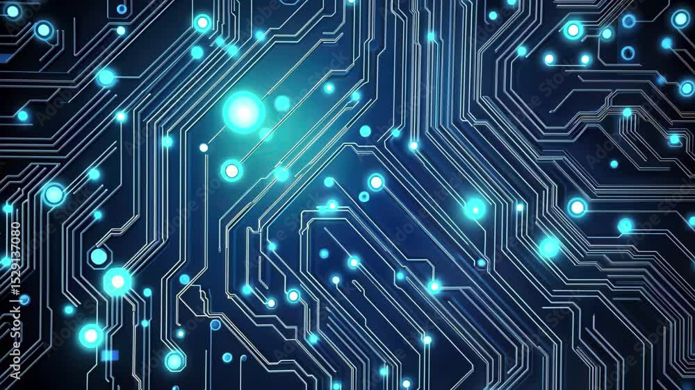 Poster exploring the intricate design of digital networks with glowing blue technology elements, digital da