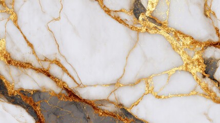 White marble texture with golden and gray veins abstract background pattern.