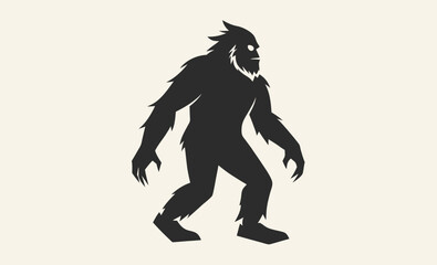 Bigfoot silhouette, forest legend graphic, black and white design