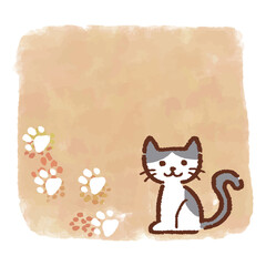 猫と手描き風のフレーム素材、手描き風、ベクター、イラスト