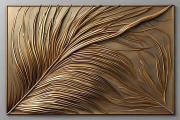 Layered leaf motif shaped like a palm frond, constructed in curved brushed brass strips with lightly patinated edges — evoking tropical luxury and motion.