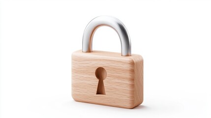 Naklejka premium Wooden padlock with metal shackle isolated on white background