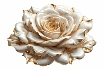 Single sculpted white rose in high relief, with a delicate spine traced in brushed gold — floating gently on a matte white background for a soft, graceful focal point.