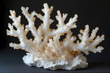 Minimalist white coral branch in 3D resin, trimmed with hints of gold along its ridges &mdash; organic and calming with a touch of opulence