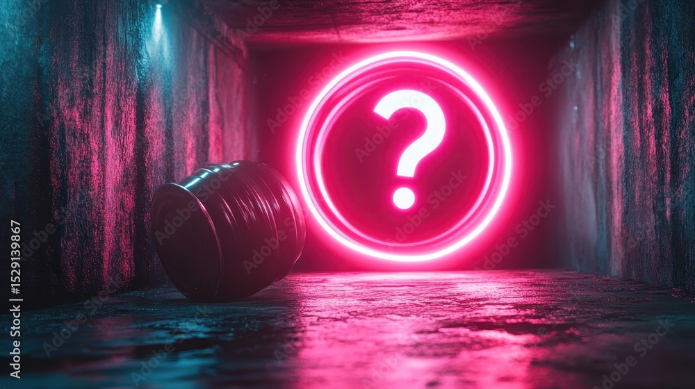 Aufkleber a visually striking neon question mark illuminates a dark tunnel, invoking curiosity and intrigue wh
